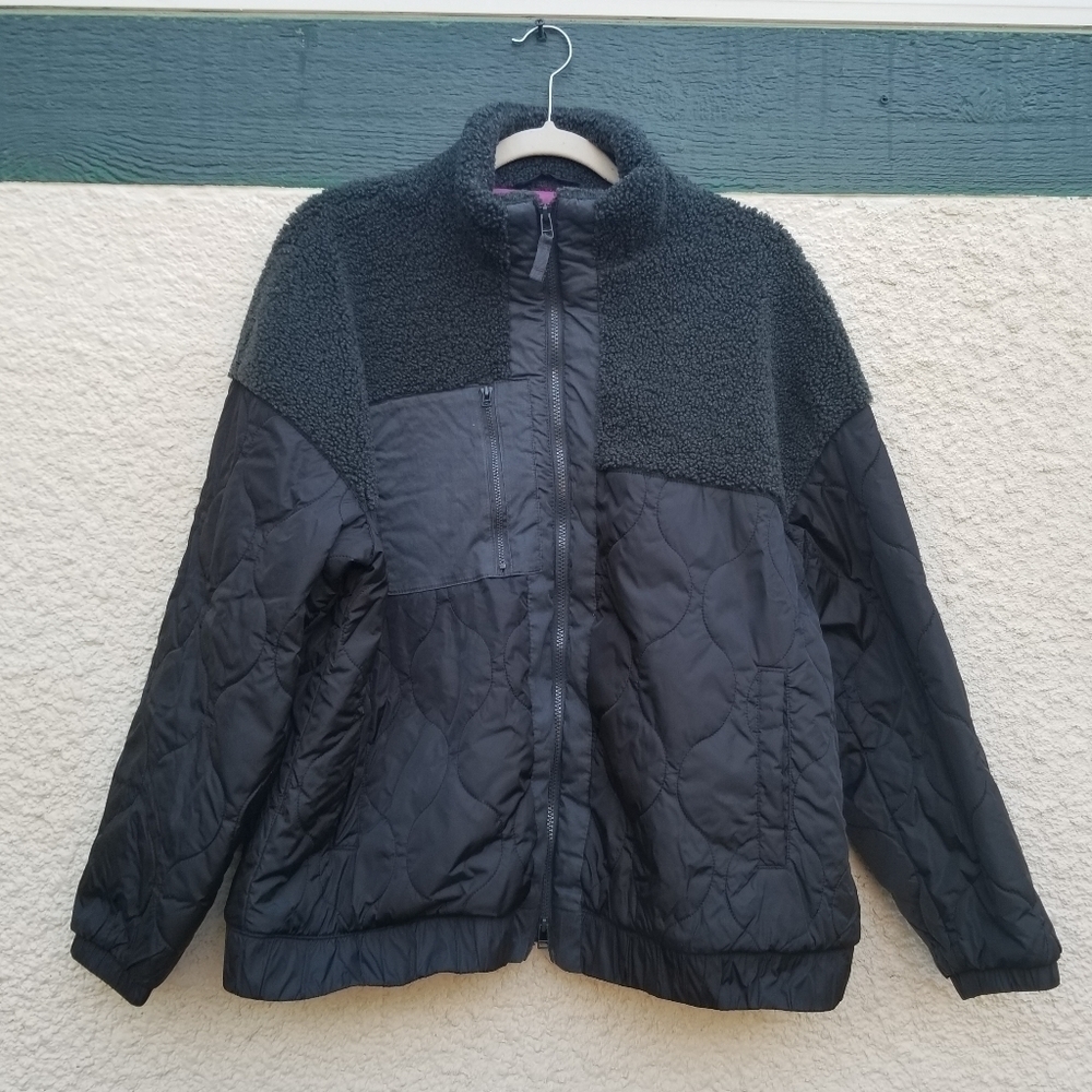 Universal Thread mixed media sherpa quilted nylon jacket green black XXL